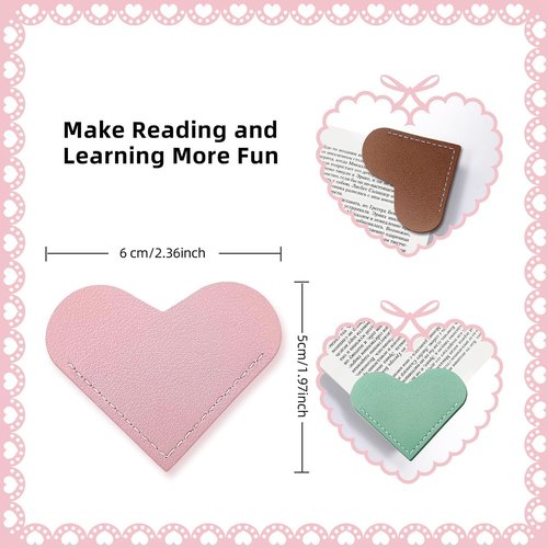 Skiennix 16-Pcs Leather Heart Bookmarks | Cute Handmade Page Markers for Book Lovers & Teachers