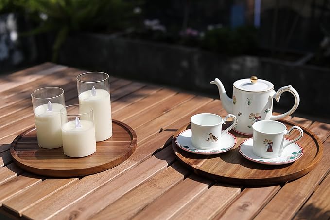 Round Wood Tray, Acacia Wooden Decorative Serving Tray for Coffee Table and Home Decor, Wooden Appetizer Charcuterie Board for Kitchen Countertop (9.8 inch)