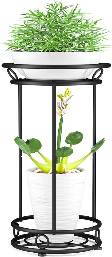 YIUKEA Plant Stand Indoor Outdoor - Metal Planter Holder Shelf Tall Tiered Flower Pot Display Organizer Rack for Garden, Patio, Living Room, Bathroom, Office (Black)