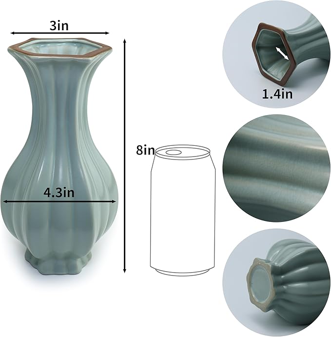 8-inch ice Cracked Glazed Ceramic vase, Modern Eastern Style Ceramic vase, Dining Table, Central Living Room Shelf Decoration (TQ05)