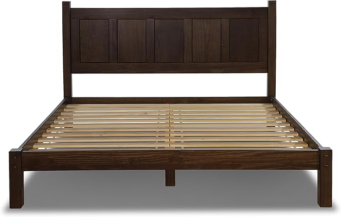Grain Wood Furniture Shaker Solid Wood Panel Platform Bed, King Size, Expresso