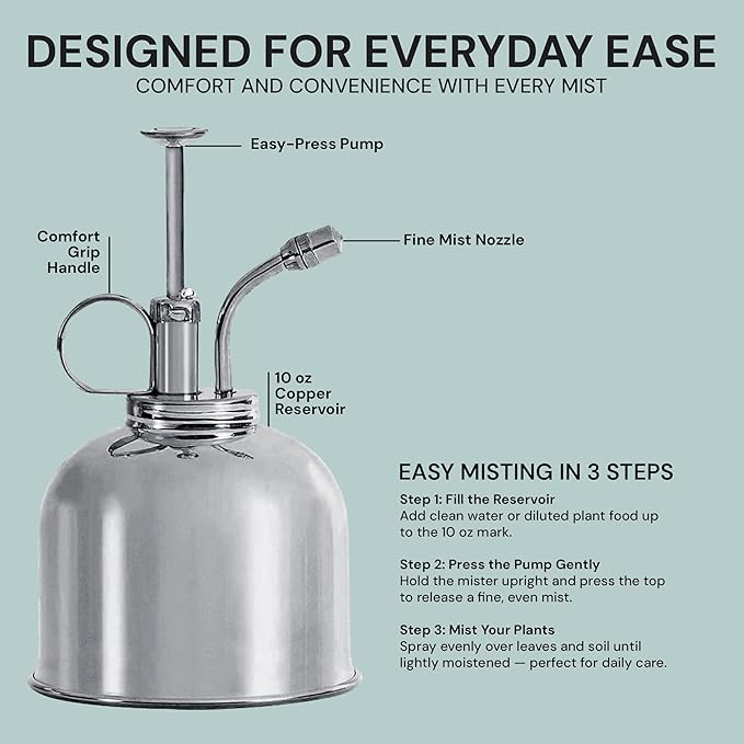 Sustainable Village Watering Can Indoor Plants - Nickel Plant Mister - Stylish and Rust Resistant Watering Cans for Healthy Hydration - Prevents Overwatering