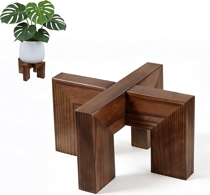 Wood Plant Stand Indoor Outdoor, Mid Century Modern Planter Holder, Sturdy Plant Pot Stand, Single Floor Flower Pot Holder (Walnut, Fit 2.5-6 Inch Pots)