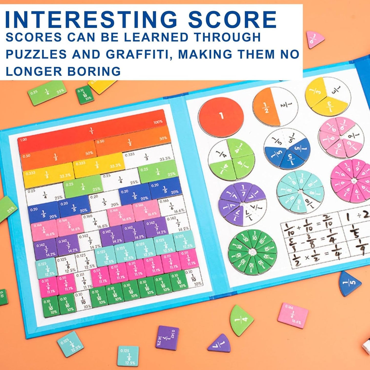 Skiennix Magnetic Fraction Demonstration Book - Engaging Tiles & Circles for Learning