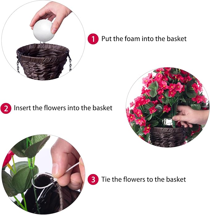 Artificial Fake Hanging Flowers Plants Baskets for Outdoor Outside Porch Decoration, Faux Silk Hotpink Realistic UV Resistant Orchid Long Vines in Planter for Spring Summer Home Patio Balcony