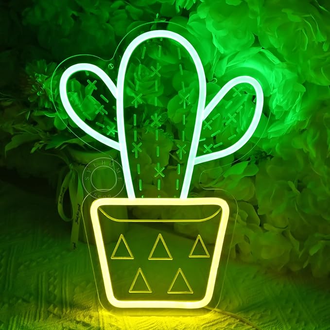 SYLHOME Cactus LED Neon Light Signs 3D Art Wall Decor Sign Hanging Game Kids Room Bedroom Home Kitchen Shop Bar Birthday Party Decoration USB 13.8"X10.2"