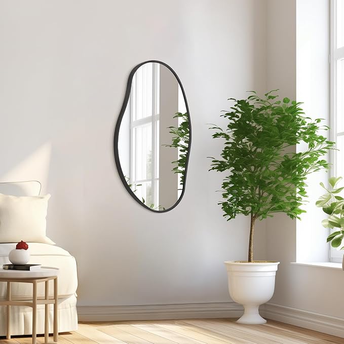 Irregular Wall Mirror, Black Wall Mirrors Decorative 30"x18" Asymmetrical Bathroom Mirrors Aluminum Alloy Frame for Bedroom, Living Room, Cloakroom, Entryway Large