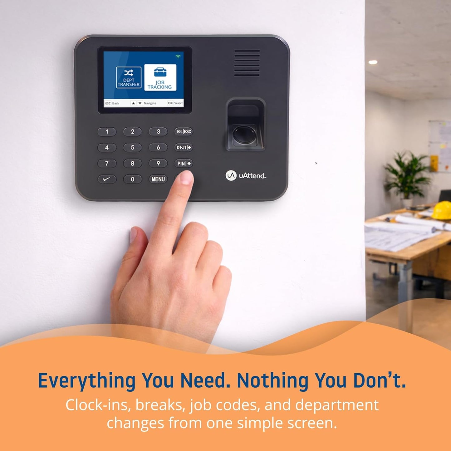 uAttend RE2000 Biometric Time Clock - Fingerprint & PIN Punching, Wi-Fi Cloud System for Small Business