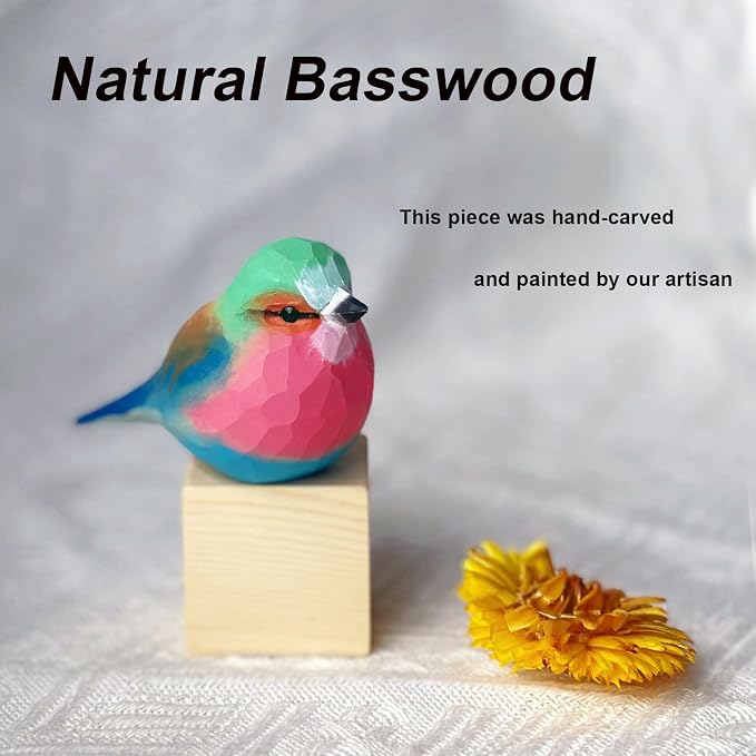 WEAUSUP Hand Carved Wooden Bird Figurine Gift for Family | Hand carved wood bird statue with delicate paint,home shelf decor gift(Lilac-breasted Roller)