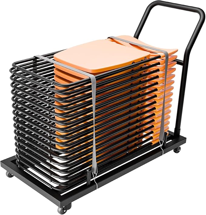 Heavy-Duty Folding Chair Rack Storage Cart - Holds 25-28 Chairs, 300 LB Capacity with Locking Wheels & Space-Saving Vertical Design, Matte Black