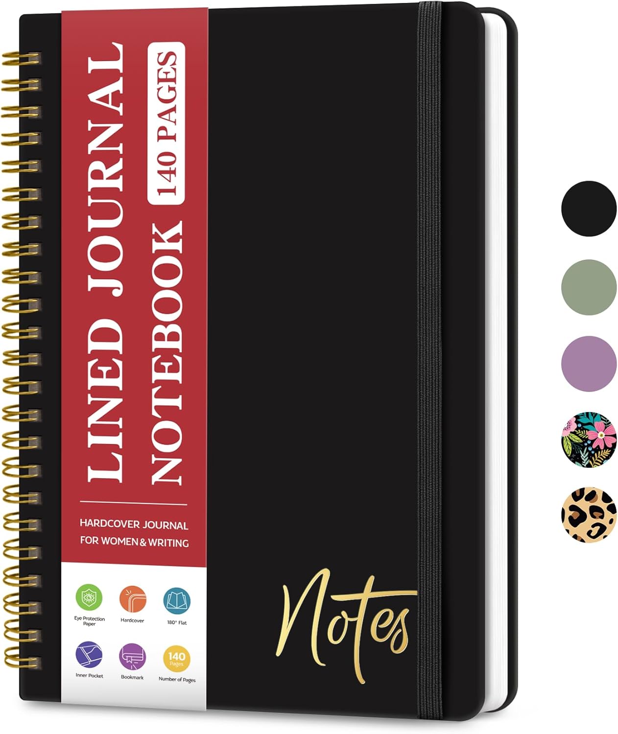 ZOTIA A5 Lined Spiral Journal Notebook - Hardcover for Women | 140 Pages, Black, Ideal for Work & School
