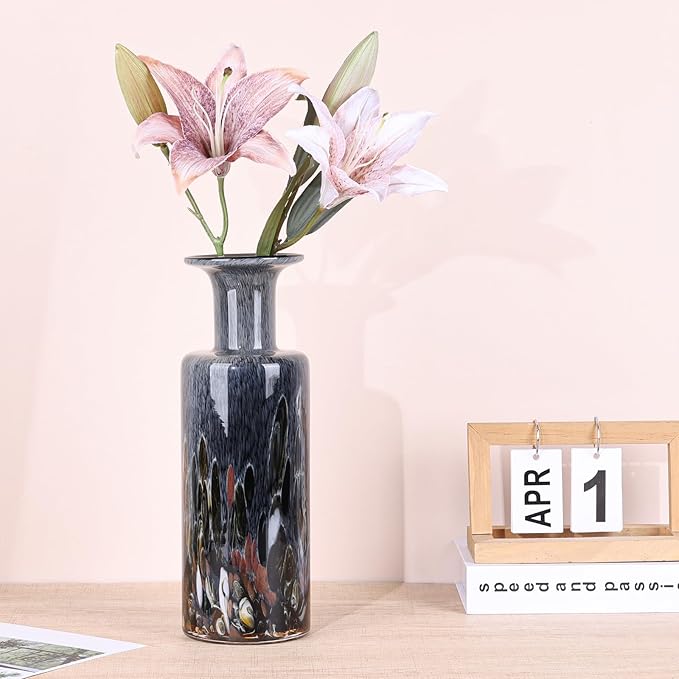 LCCCK 13" Tall Glass Vase Pretty Hand Blown Glass Vase, Unique Colorful Flower Vases for Bouquet, Modern Sea Art Decorative Vase for Home Living Room Kitchen Bathroom Dining Table Centerpieces