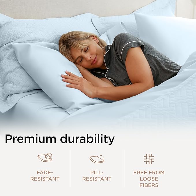Threadmill California King Sheets, Certified American Supima Cotton Sheets, 1200 Thread Count Hotel Quality Sheet, 4 Piece Luxury Bed Sheets Set with Elasticized Extra Deep Pocket, Light Blue