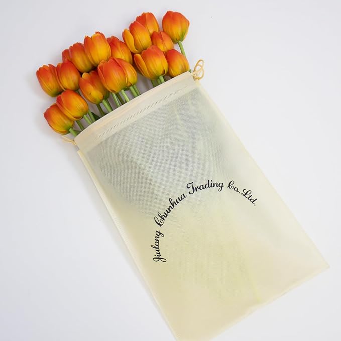 20 Artificial Tulips in Fluted Glass Vase, Waterproof Faux Flowers Bouquet for Wedding Home Office Decor, Table Centerpiece, Housewarming Birthday Gift Set (Orange)