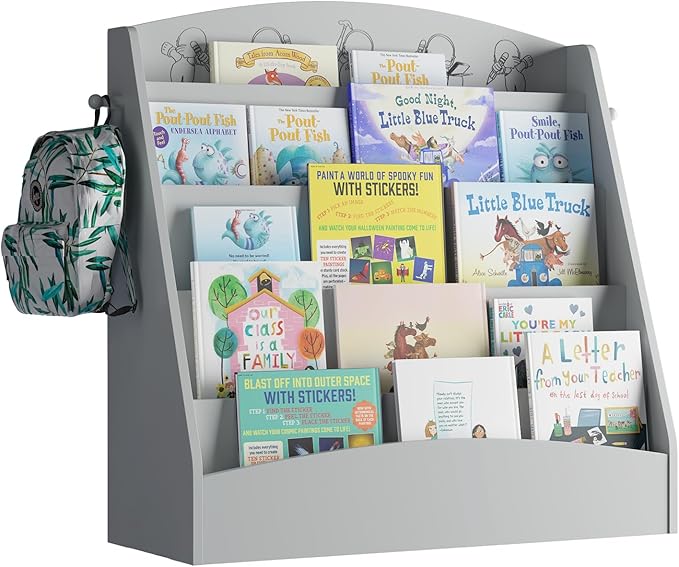 NACHES 5-Tier Kids Bookshelf - Toddler Book Display Shelves, Montessori Bookshelf for Kindergarten, Nursery, Bedrooms, Classrooms - Wooden Children Book Display, Grey