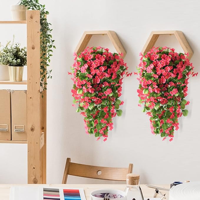 Artificial Fake Hanging Flowers Plants for Outdoor Spring Summer Decoration, 2PCS Faux Silk Violet UV Resistant Look Real Trailing Vines for Outside Home Planter Porch Patio(Rose red)