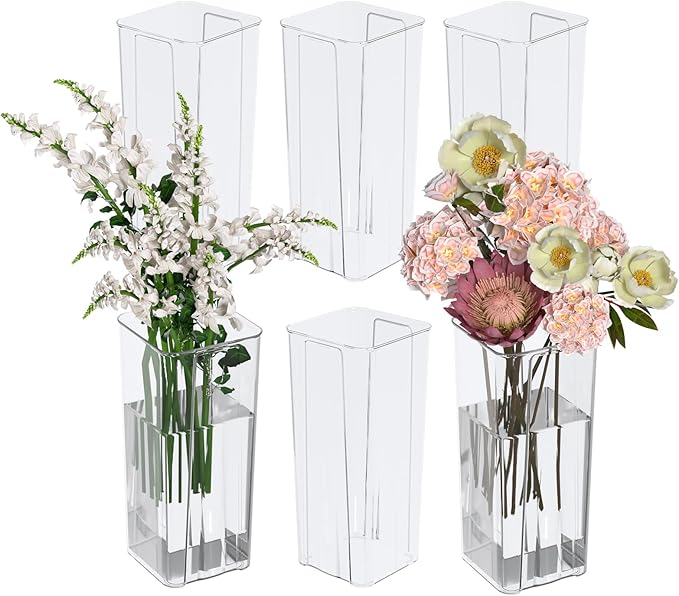 Rosebloom Clear Plastic Vases, Acrylic Flower Vase for Desktop Decoration, 6 Packs