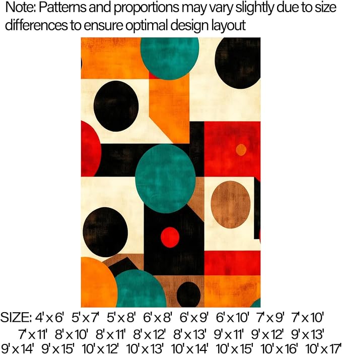 Geometric Rug, Mid Century Modern Rug, Abstract Colorful Geometric Rugs, Washable Non-Slip Soft Low Pile Vintage Abstract Carpet for Living Room, Bedroom (7' x 10'(Rectangular))