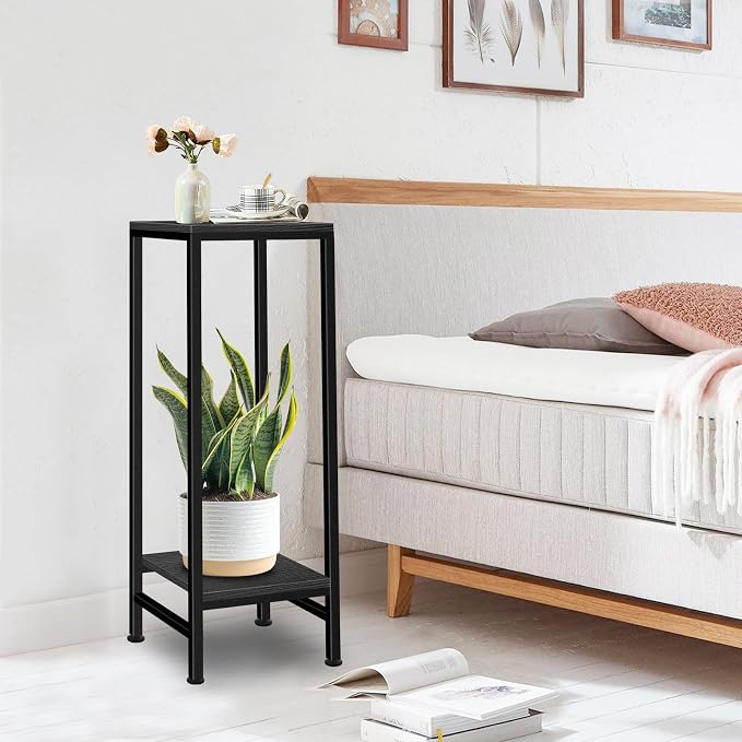 Plant Stand Indoor, Tall Plant stands for Indoor Outdoor Plants, 2 Tier Heavy Duty Plant Shelf 31" Metal Pedestal Stand Modern Corner Flower Stand for Patio, Living Room, Balcony(Black)
