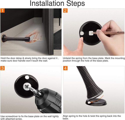 Skiennix 14 Pack Spring Door Stoppers - Oil Rubbed Bronze with Flexible 3-1/4" Rubber Bumper Tips