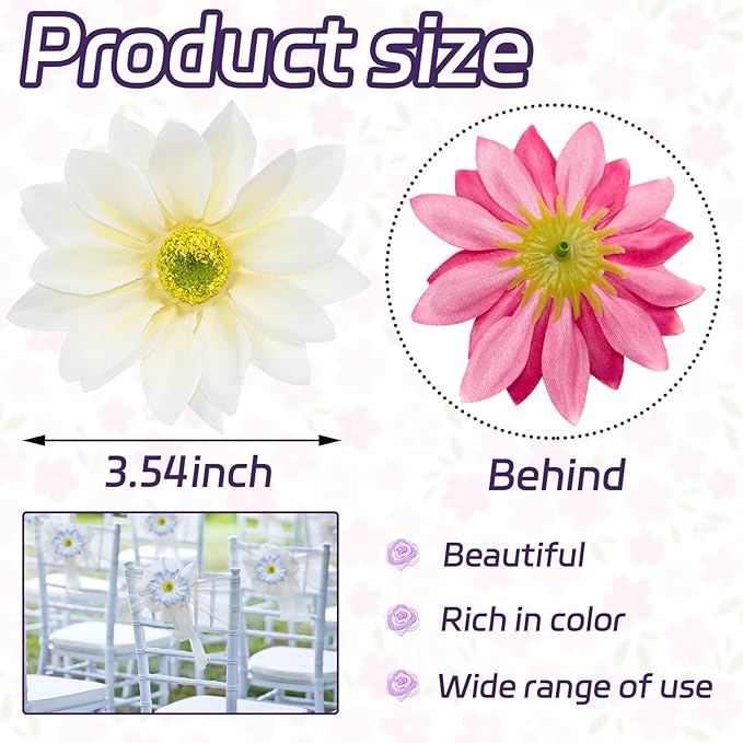 Silk Daisy Flower Heads, White Daisy Artificial Flower Head Bulk, 12 Pcs 3.5 Inch Fake Flowers Heads Gerbera Flowers Head for Craft, Easter Wedding, DIY Wreath, Party Decorations