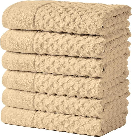Great Bay Home Hand Towels - 100% Cotton 6 Pack 26x16 Hand Towel Set - Absorbent, Durable, Quick-Dry Towels for Bathroom (Oatmeal)