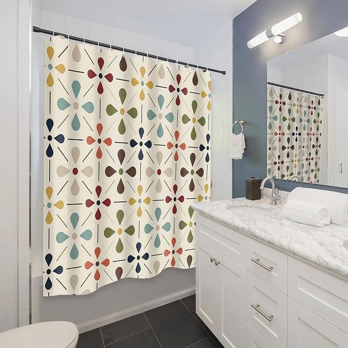 APROPHIC Mid Century Shower Curtains for Bathroom, Vintage Geometric Bathroom Decor Set with Hooks, Washable Kitchen Retro Decorations Waterproof Polyester Fabric Shower Curtain, 72x72 Inch