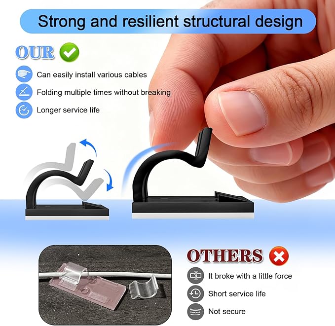 XHF 30PCS Black Hooks for Outdoor String Lights Clips, Heavy Duty Adhesive wih Holes and Screws, for Hanging Christmas Lighting