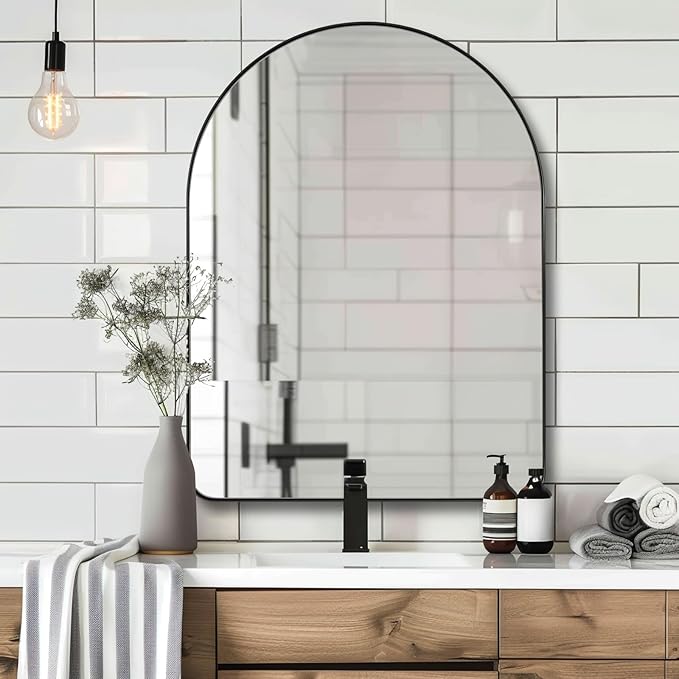 ANDY STAR 30x40 Inch Arched Wall Mirror, Stainless Steel Frame Metal Frame with Black Finish, Large Arch Mirror Perfect for Bathroom, Vanity, Living Room