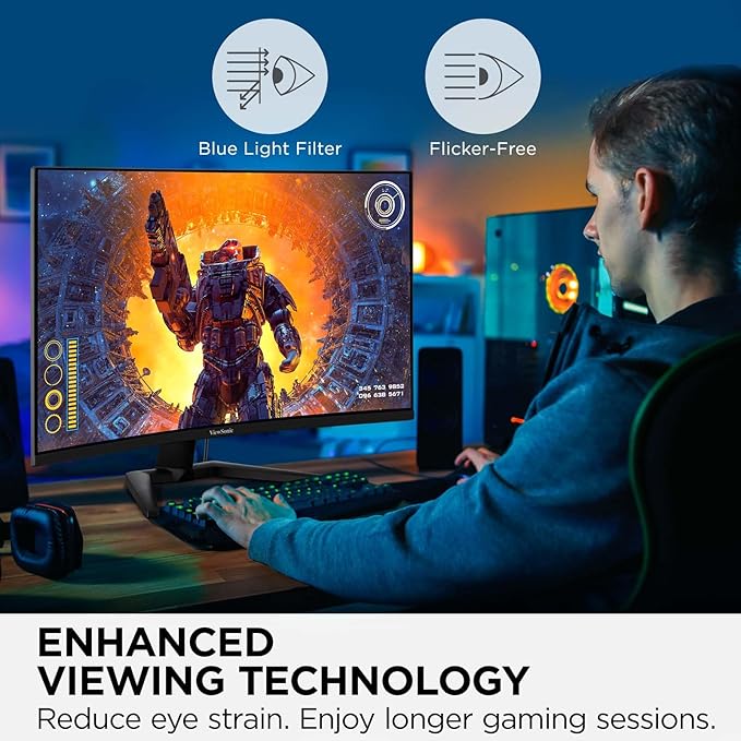 ViewSonic VX3228C-2K 32 Inch 1440p Curved Gaming Monitor with 1ms, 180Hz, FreeSync, Eye Care, HDMI, and DisplayPort Inputs