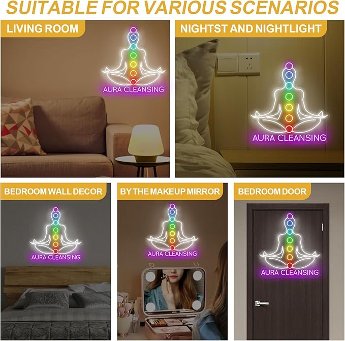 Aura Cleansing Neon Sign, Aura Clean Led Sign, Isha Yoga Neon Light, Meditation Led Light, Vipassana Wall Art, Mindfulness Home Wall, Pilates Studio Art Yoga Lover Gift, Psychic Chakras Healing Exercise