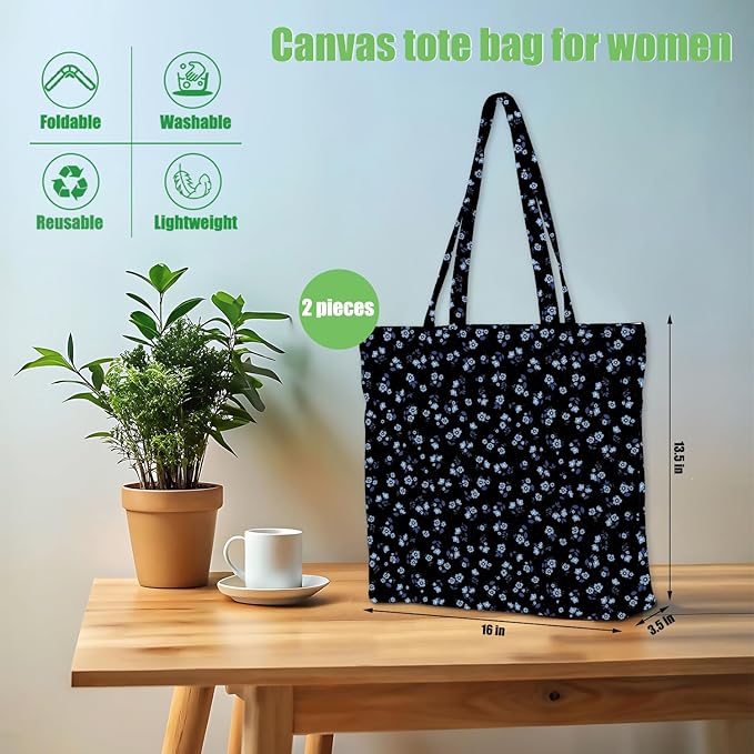 Decohim Multiple Packs Floral Japanese Print Canvas Tote Bag Reusable Grocery Bags Gifts for Women Girls Birthday Christmas