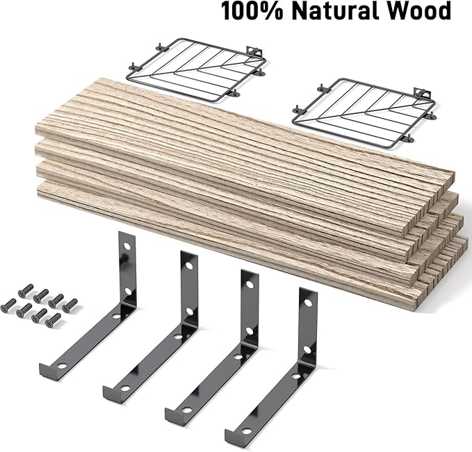 Fixwal Bathroom Floating Shelves Over Toilet, 15.8in Farmhouse Rustic Wood Shelves, Wall Decor for Bathroom, Living Room,Bedroom and Kitchen (3 Plus 1 Tier Rustic Brown)