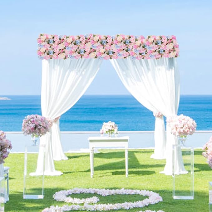Flower Centerpieces for Tables - 2 Pack Wedding Arch Artificial Flowers Blue&Pink Arrangements Center Piece for Reception, Living Room, Kitchen, Dining Table Runner Decorations(20.5 * 9.4''/52 * 24cm)