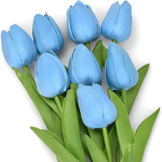 10 Pcs Blue Tulips Fake Artificial Flowers Real Touch 13" Silk Flower for Home Decor Wedding Bouquet Decorations Floral Arrangements