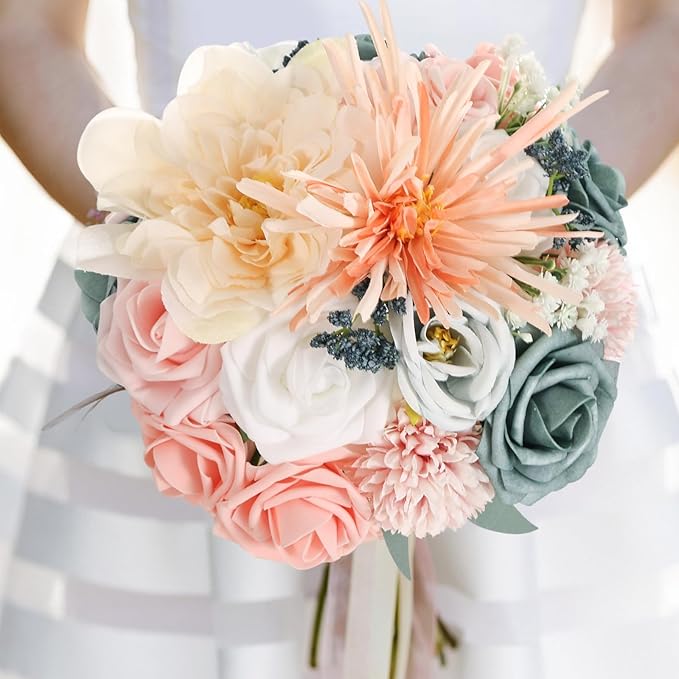 Artificial Flowers Combo Box Dusty Blue Pink Artificial Flowers for DIY Tables Centerpieces Baby Shower Bridal Shower Wedding Bouquet Party Decor