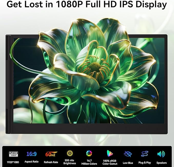 14" Triple Laptop Screen Extender, Ultra-Thin Lightweight FHD 1080P IPS Laptop Monitor Extender Portable, Extended Screen for Laptops 13-17.3" Compatible with Wins Mac Chrome Dex Phone Travel Work