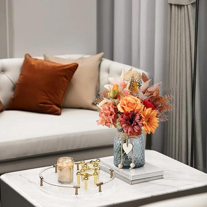 Leftover Fake Fall Flowers in Vase,Fall Silk Flower Arrangements,Fall Centerpieces for Tables,Faux Flowers for Vase,Artificial Flowers for Autumn Decor,Home Decor Living Room