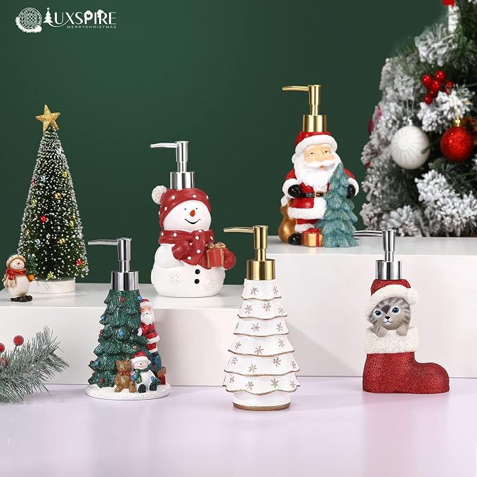 Luxspire Christmas Soap Dispenser with Glittering Sequins, Refillable with Pump, Christmas Bathroom Decor, 10oz