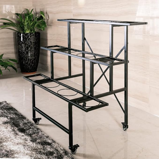 Zhongma Moving Plant Stand with Wheels Heavy Duty Garden Cart Display Flower Shelf with 12pcs Plastic Buckets for Fresh Flowers