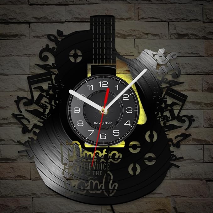 12 Inch Guitar Decor Wall Clock 7 Color Changing, Guitar Gifts Vinyl Neon Wall Clock Battery Operated Silent Movement Music Gifts for Men Musicians Music Studio Room Decor