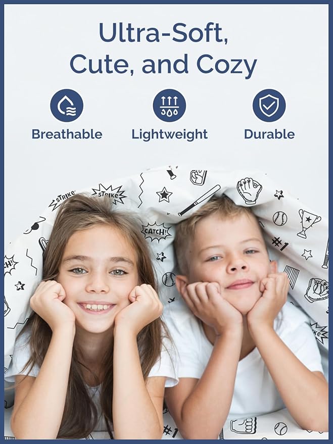 Kids Baseball Queen 4 Piece Sheet Set - Boys, Girls, Teens, Toddler - Easy Fit Deep Pockets - Breathable, Hotel Quality Bedding Sheets - Machine Washable - Wrinkle Free - Cute, Cozy, Soft - CGK Linens