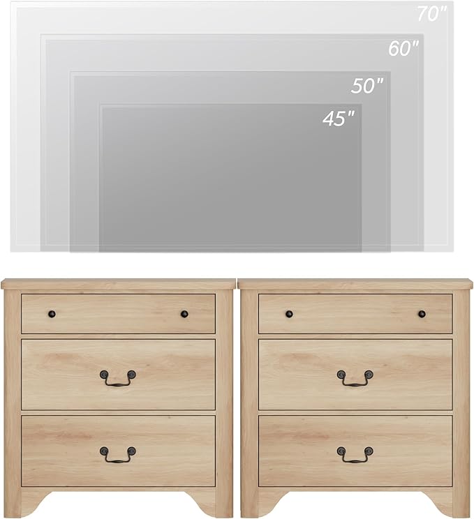 WAMPAT 3 Drawer Dresser Set of 2, 63“ Large Farmhouse Dresser for Bedroom with Wide Chest of Drawers,Oak Wooden Dressers Nightstand Cabinet for Bedroom, Living Room, Hallway, Office