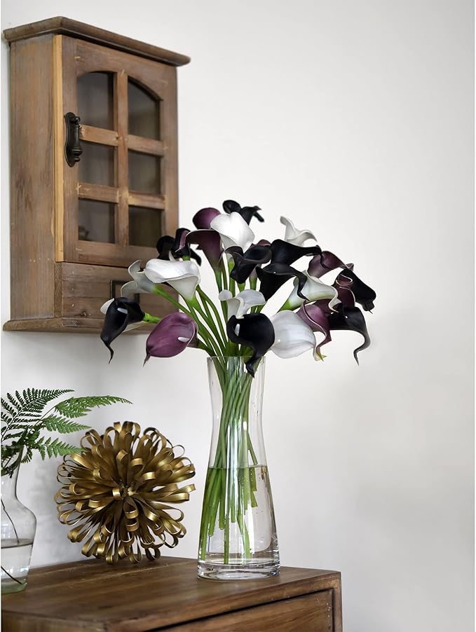 FiveSeasonStuff Real Touch Calla Lily Artificial Flowers Wedding Bridal Bouquet | Floral Arrangements | 15 Calla Lilies (Midnight Black)