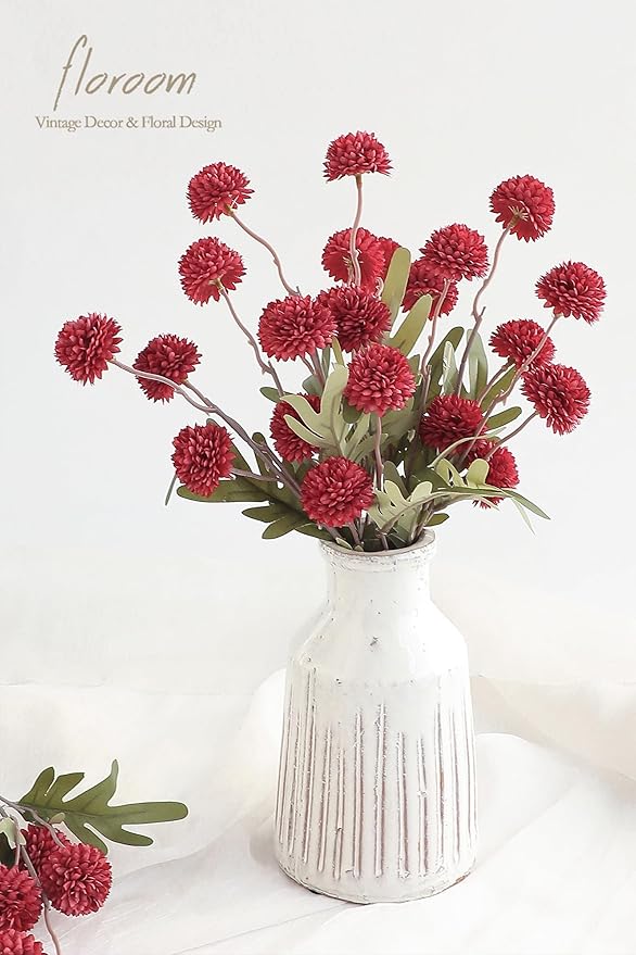 Floroom 6pcs Dark Red Faux Silk Mums Artificial Flowers, Bulk Fake Small Mini Chrysanthemums with Stems for DIY Wedding Centerpieces Floral Arrangements Vase Fillers Home Decorations