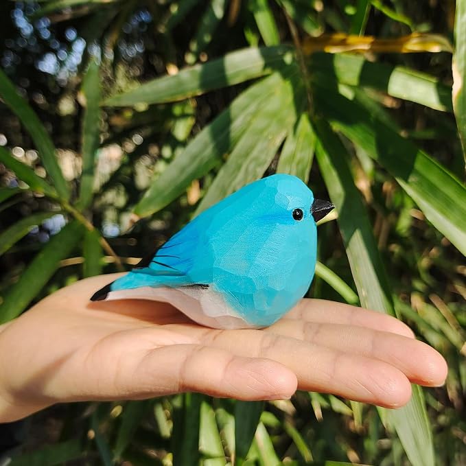 WEAUSUP Hand Carved Wooden Bird Figurine Gift for Bird Lovers | Hand carved wood bird statue with delicate paint,home shelf decor gift(Blue Robin)