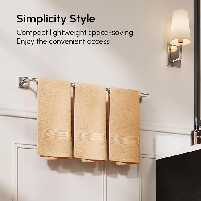 USHOWER Polished Chrome Bath Towel Bar, 30 Inch Towel Racks for Bathroom Wall Mounted, 304 Stainless Steel Towel Holder with Square Base, Modern Home Decor (Total Length 32 Inch)