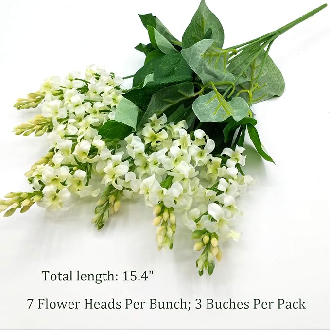 Artificial Fake Flowers Silk Plastic Plant Arrangement for Home Indoor Outdoor Garden Wedding Table Vase Decorations Faux Snapdragon Flower,3 Bouquets (White)