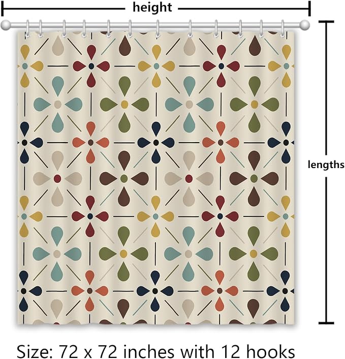 APROPHIC Mid Century Shower Curtains for Bathroom, Vintage Geometric Bathroom Decor Set with Hooks, Washable Kitchen Retro Decorations Waterproof Polyester Fabric Shower Curtain, 72x72 Inch