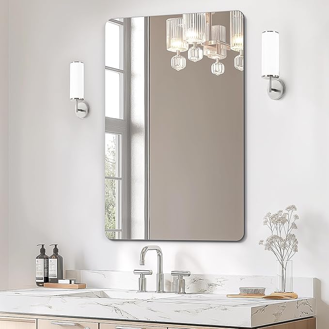 USHOWER Frameless Bathroom Mirror for Over Sink, 24x36 Inch Rectangle Wall Vanity Mirror for Bathroom, Bedroom, Entryway, Polished Edge, Tempered Glass | 24x36 Inch Rectangle Wall Vanity Mirror for Bathroom, Bedroom, Entryway, Polished Edge, Tempered G...